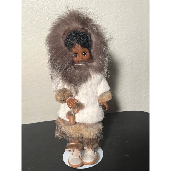 VTG Inuit Doll Faux Fur Coat Hood Accessories Handcrafted Realistic Collectible - Picture 1 of 16